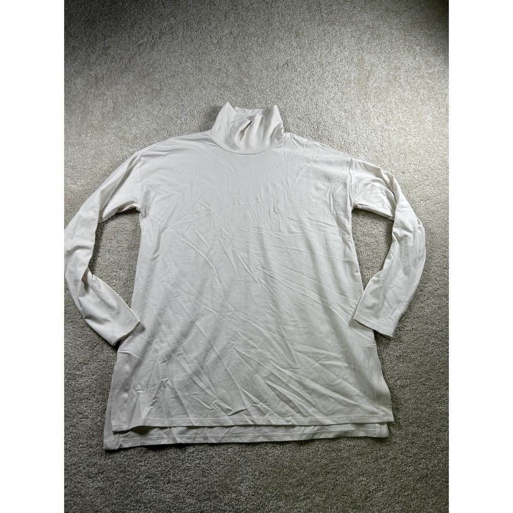 J Jill Luxe Supima Turtleneck Tunic Womens XS Petite Ivory High‎ Low Long Sleeve